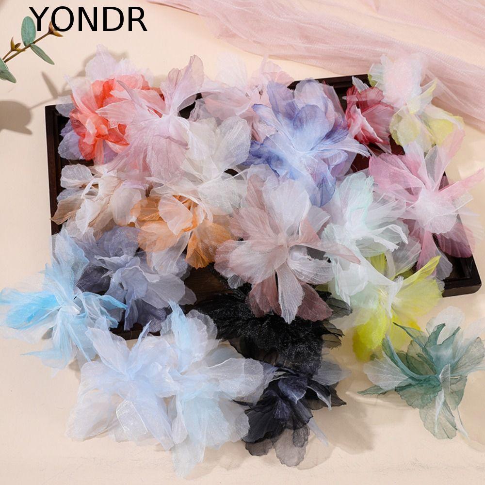 YONDR 10 ชิ้นผ้า Patch, ดอก Multilayer Organza ดอกไม้แพทช์, ดอกไม้ปลอม 3D Handmade DIY หัตถกรรมผ้า Applique เย็บ