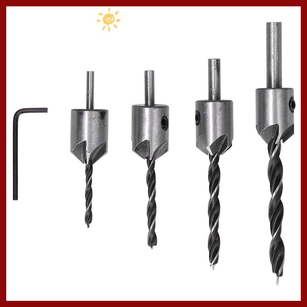 PTKFPT09 4PCS Countersink เจาะชุด Bit, 5 ขลุ่ย Hex Key ประแจรวม Chamfer เจาะ Bit,เมตริกขนาดตําแหน่งอ