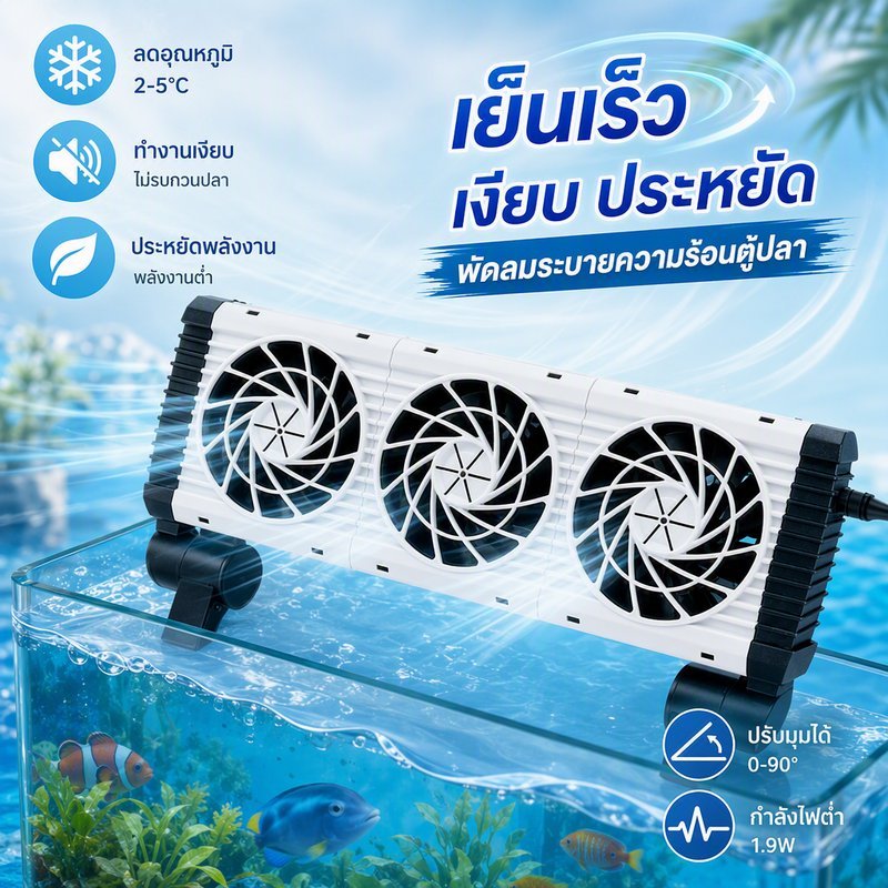 พัดลมตู้ปลา ระบายความร้อน ปรับความเร็ว ปรับมุมลม เงียบ กันสนิม ประหยัดไฟ ติดตั้งง่าย