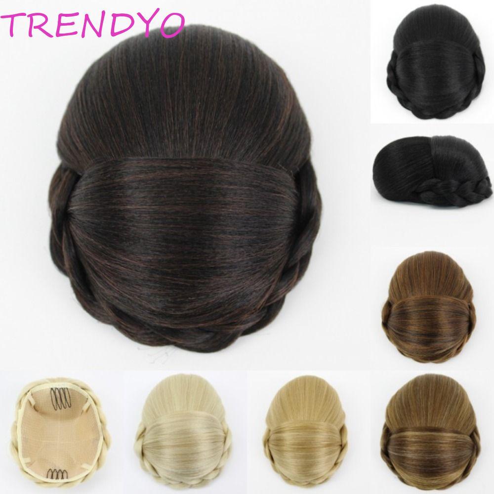 TRENDYO ผมปลอม Bun สีดําสีน้ําตาล Retro เส้นใยทนความร้อนอุปกรณ์เสริมผมหญิงตรง Hanfu ผม Chignon