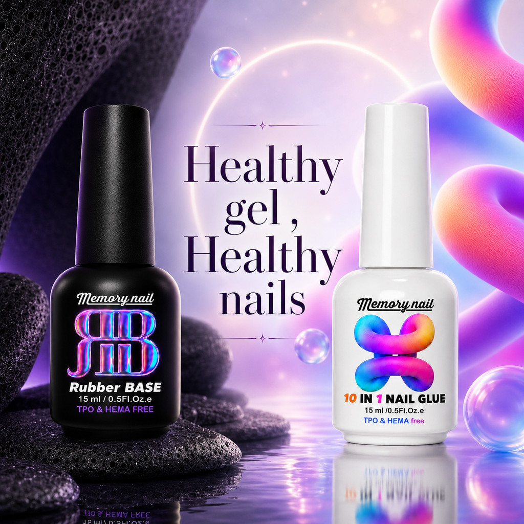 Memory Nail Healthy Gel เซ็ตเจลรองพื้นและเสริมหน้าเล็บ RB Rubber Base + 10in1 Nail Glue HEMA TPO FRE