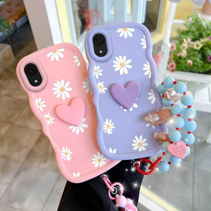 สําหรับ Galaxy M01 Core/M02/M02s/M04/M05 3pcs (กลีบสีขาวเคสโทรศัพท์ + Lanyard + Stand) เคสโทรศัพท์ทํ