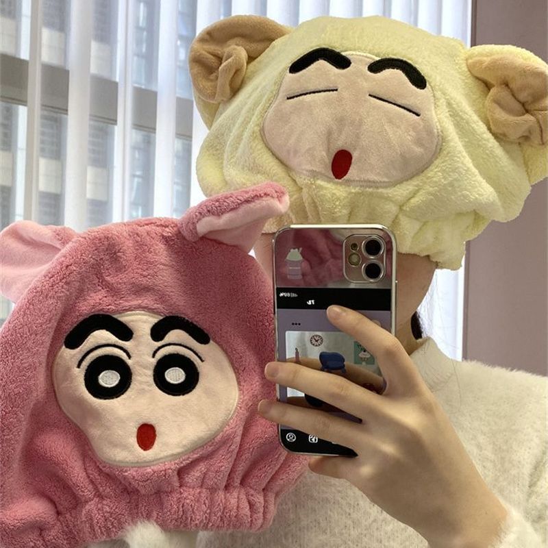 แนะนําการ์ตูนหมวกผมแห้งหญิงนุ่มน่ารักเครยอนชินจังเสื้อสวมหัวผ้าคลุมศีรษะดูดซับน้ําไม่มีผ้าสําลีครัวเ