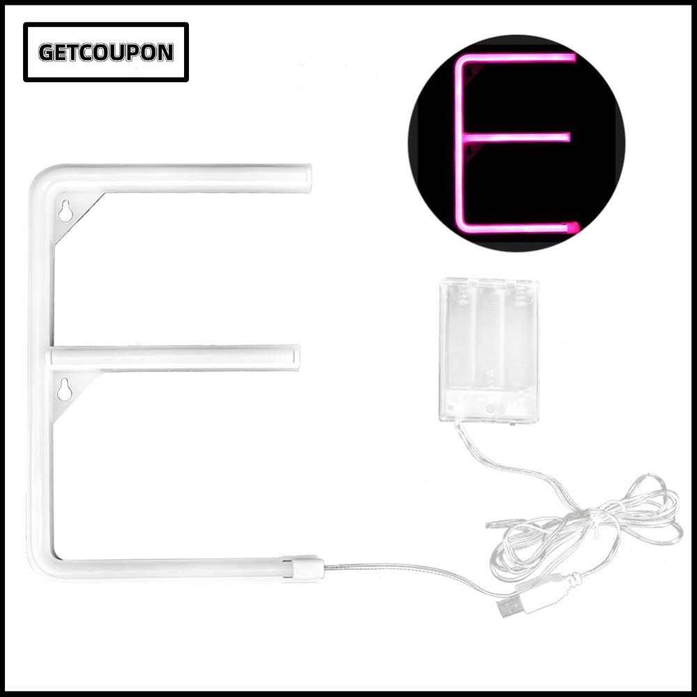 GETCOUPON Neon Letter Light, USB แบตเตอรี่ดําเนินการ LED Neon Sign, จดหมายที่ไม่ซ้ํากัน E Shape Lett
