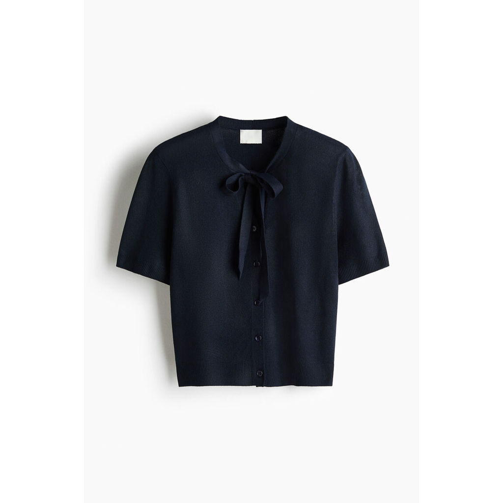 H&M(เอชแอนด์เอ็ม) คาร์ดิแกนแขนสั้น คอปกผูกโบว์ ผู้หญิง 1355418_1