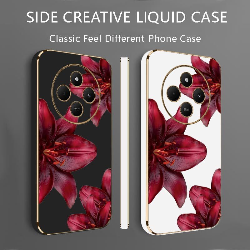 2 ชิ้น (เคสโทรศัพท์ดอกลิลลี่สีสดใส + ลาน) สําหรับ Redmi 14C 4G/15C/15 5G/15 4G/Turbo 4 Pro 5G/14R สบ