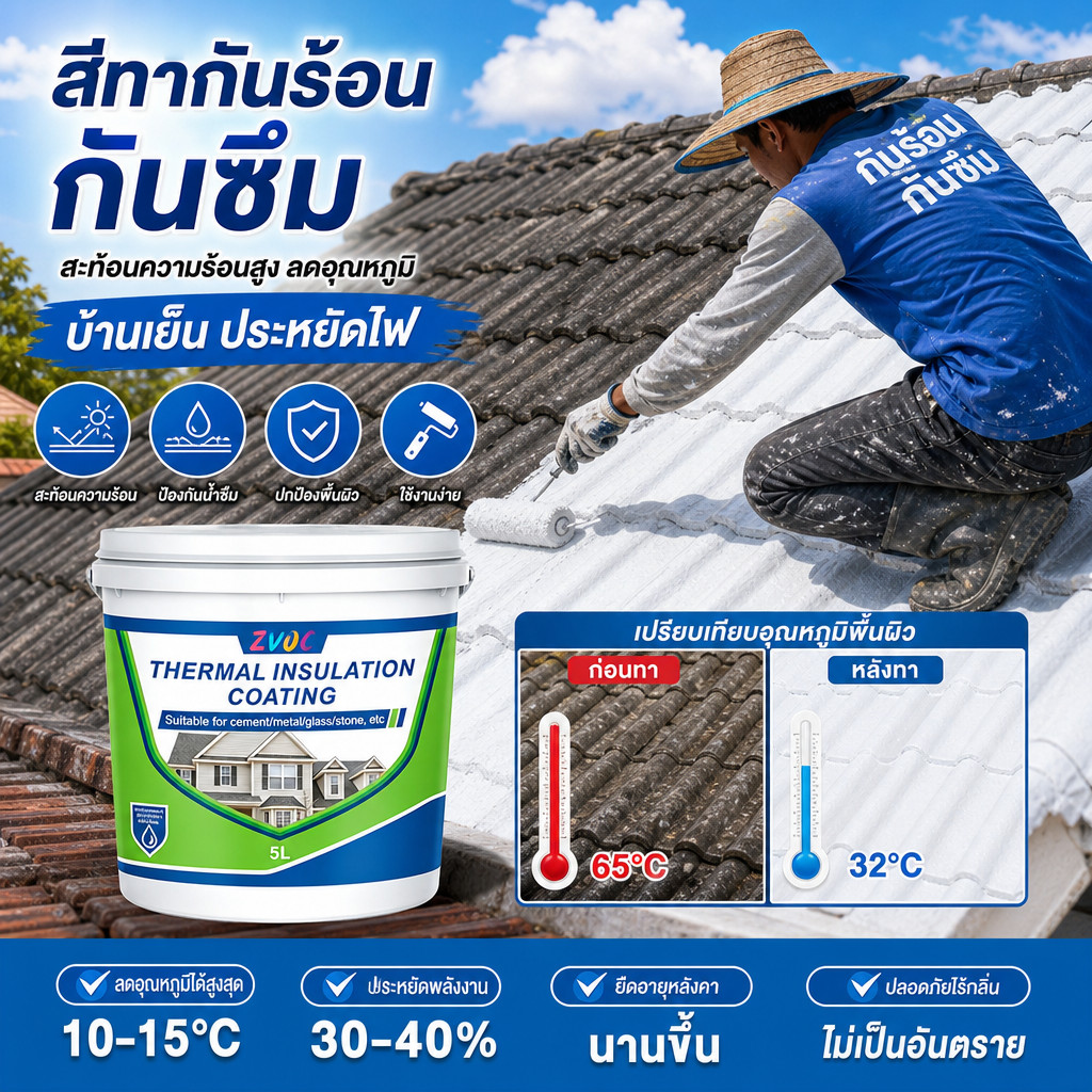 ปกป้องเหนือระดับ สีทากันน้ำ สีเคลือบหลังคา กันน้ำกันแดด สำหรับหลังคาบ้าน ลดความร้อน ป้องกันพื้นผิว ทนทาน คุณภาพสูง