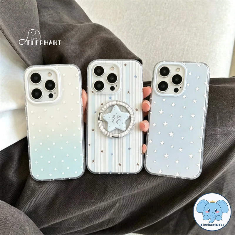 เคสไอโฟน 17สำหรับ IPhone 17 13 15 16 11 14 12 Pro Max 15 16 14 Plus เคส IMD พร้อมขาตั้งรูปดาว ลายทางฟ้า จุด สไตล์มินิมอล