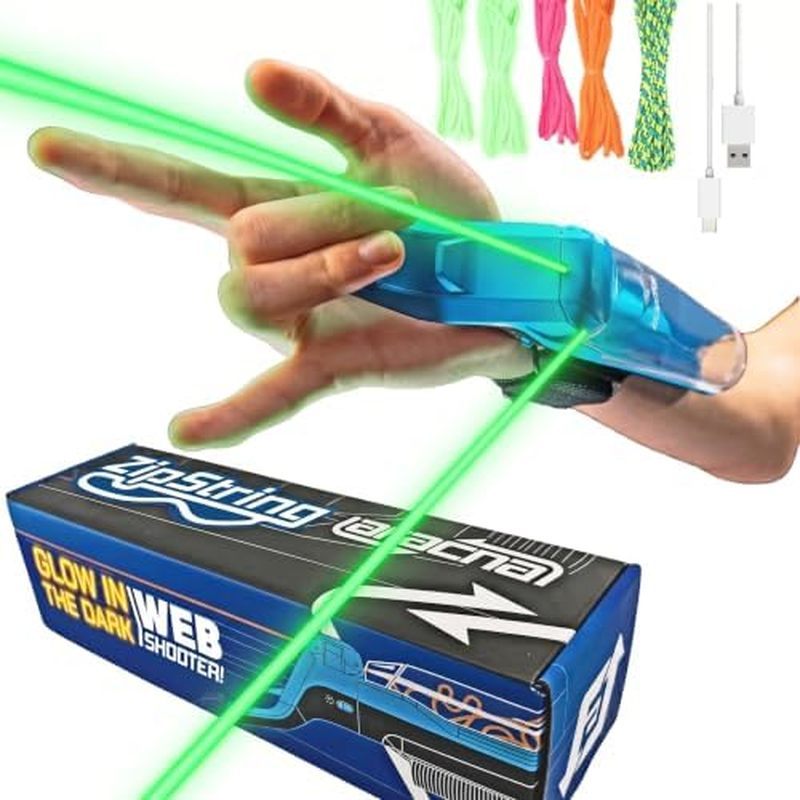ZipString Aracna Glow-In-The-Dark Webshooter String Launcher ของเล่น | สําหรับเด็ก วัยรุ่น &แอมป์; ผู้ใหญ่ จดสิทธิบัตร โหลดซ้ํา ทนทาน แอ็คชั่นยิงเว็บซูเปอร์ฮีโร่