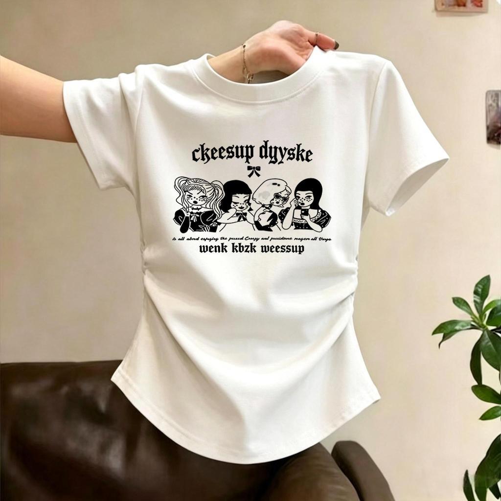 CODจัดส่งตลอด 24 ชั่วโมง】เสื้อยืดแขนสั้น คอกลม สีขาว กระชับหุ่น สไตล์สาวแซ่บ ฤดูร้อน ดีไซน์เก๋ แฟชั่นสุดชิค ระบายอากาศดี