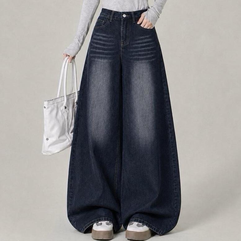 JINJEANS-225 | (XS-6XL) กางเกงยีนส์ขากระบอกใหญ่ baggy jeans สีมิดไนท์ พร้อมส่งจากไทย
