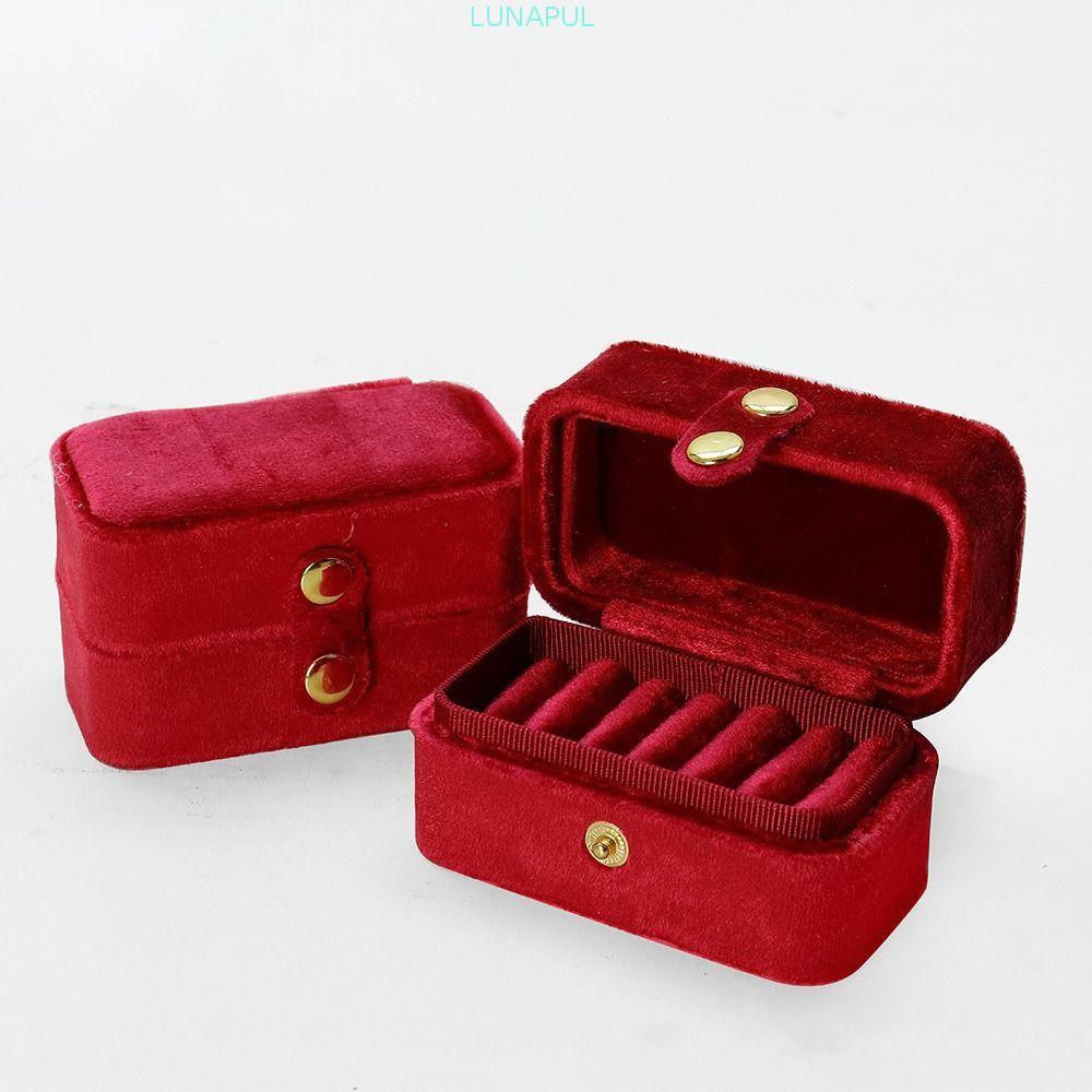 LUNAPUL Mini Ring Storage Box, Jewlery Organizer Ear Studs Case กล่องแหวนกํามะหยี่, อเนกประสงค์ Retr