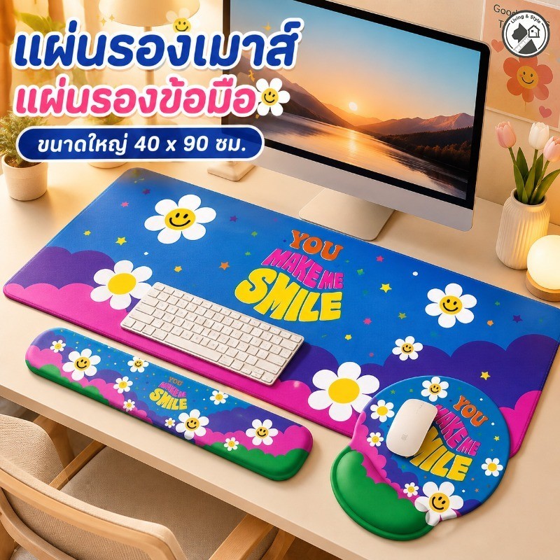 COD แผ่นรองเมาส์ขนาดใหญ่ 40x90 ซม. มีแผ่นรองข้อมือ กันลื่น ไม่เปื้อนง่าย น่ารัก