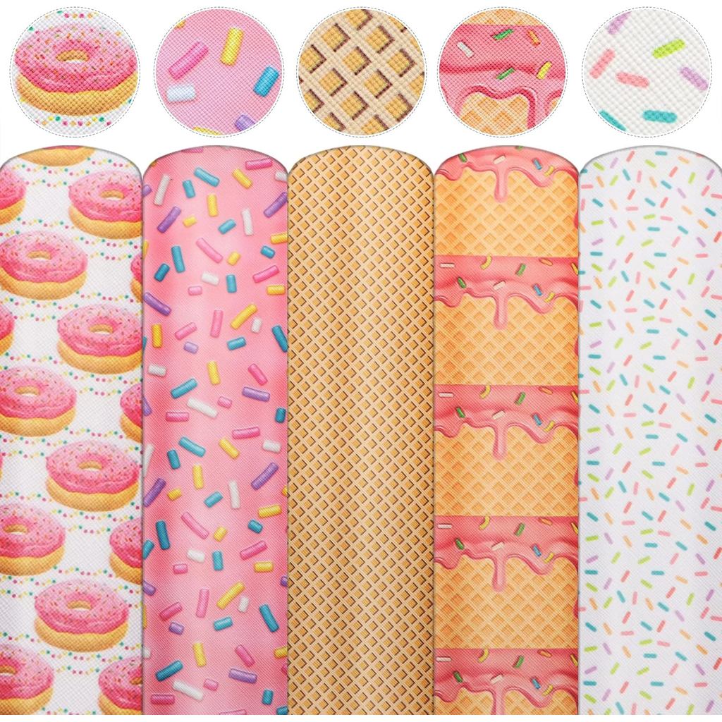 David อุปกรณ์เสริม Donuts Cross Pattern พิมพ์หนังสังเคราะห์แผ่นผ้า 5 ชิ้น 7.7 "x12.9 " (ประมาณ 20 ซม