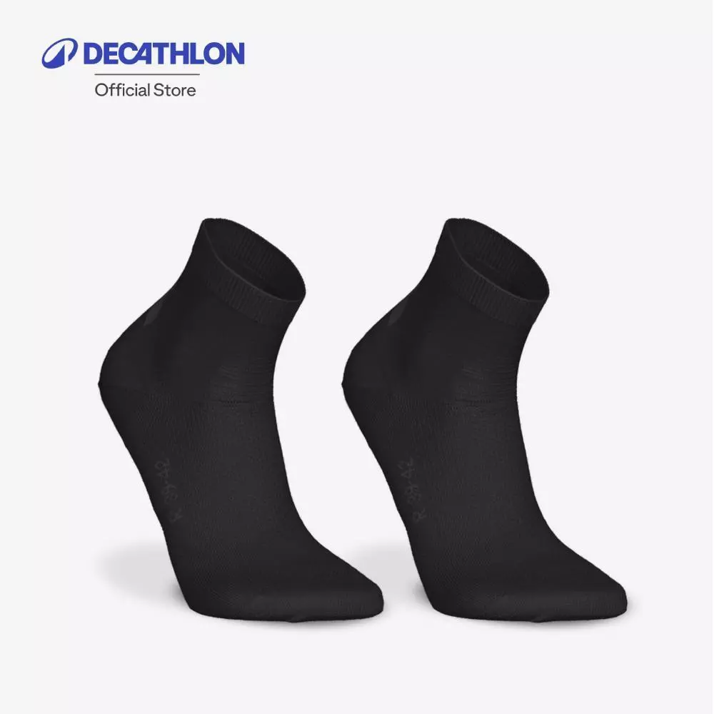 Decathlon Pack Of 2 Pairs Fine Crew Running Socks ถุงเท้าวิ่งหุ้มข้อเนื้อผ้าละเอียด รุ่น Run500 1 แพ็ค 2 คู่ - Black