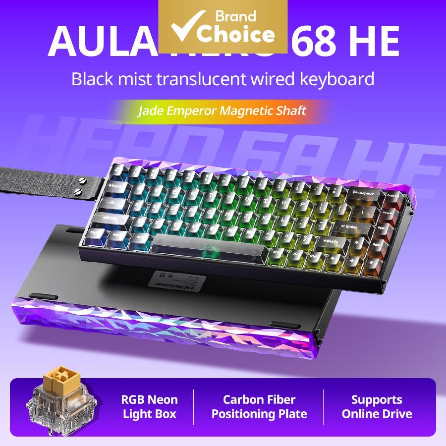 คีย์บอร์ดเกมมิ่ง AULA HERO 68HE ปรับแต่งได้ RGB Mechanical แบบมีสาย 68 ปุ่ม สีดํา