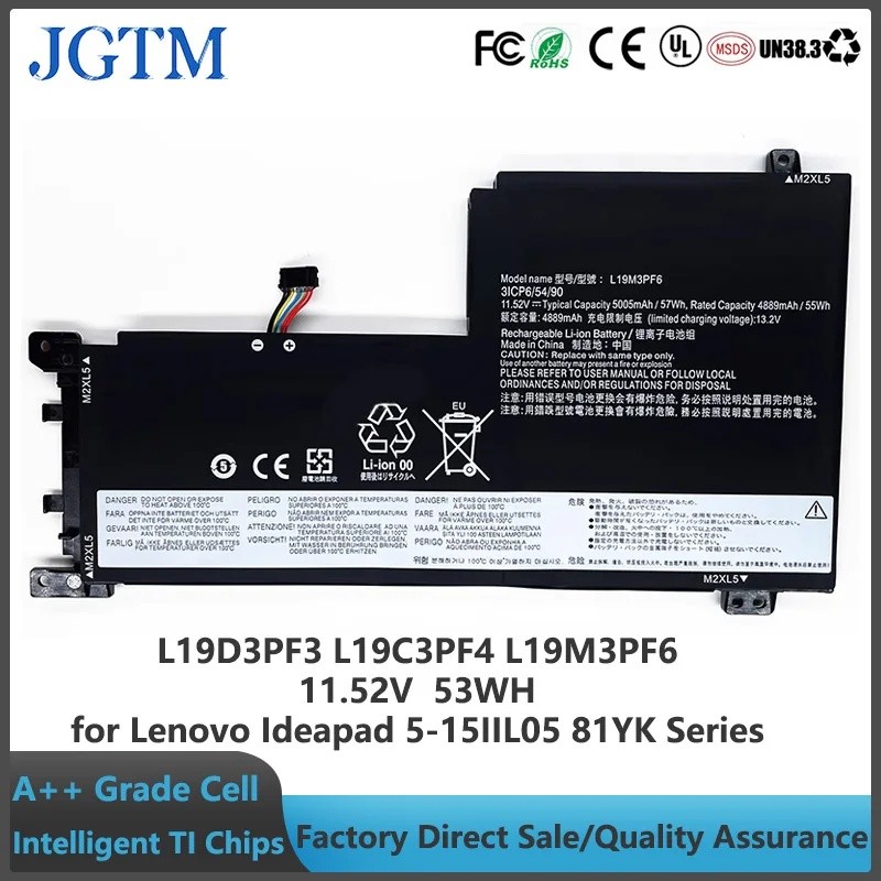 JGTM L19C3PF5 L19D3PF3 L19C3PF4 L19M3PF6 L19L4PF1 แบตเตอรี่แล็ปท็อปสําหรับ Lenovo Ideapad 5-15IIL05 