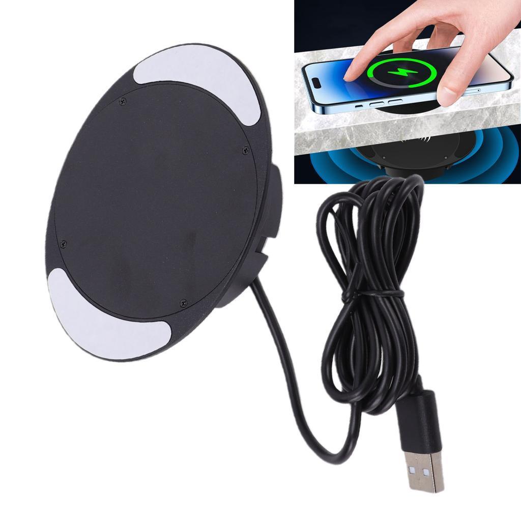 Ropa888 Sanpyl แผ่นชาร์จไร้สาย 10W ภายใต้โต๊ะ Charger Counter Fast 2530 มม.DrillFree Design ใช้งานร่
