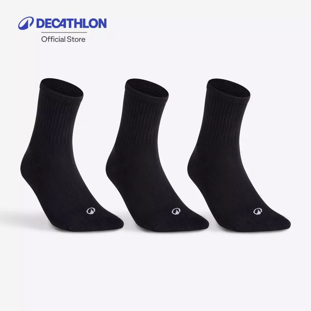 Decathlon High Sports Socks Rs 100 Tri-Pack ถุงเท้ากีฬาข้อสูงสำหรับเด็กรุ่น Rs 100 แพ็ค 3 คู่ - Black