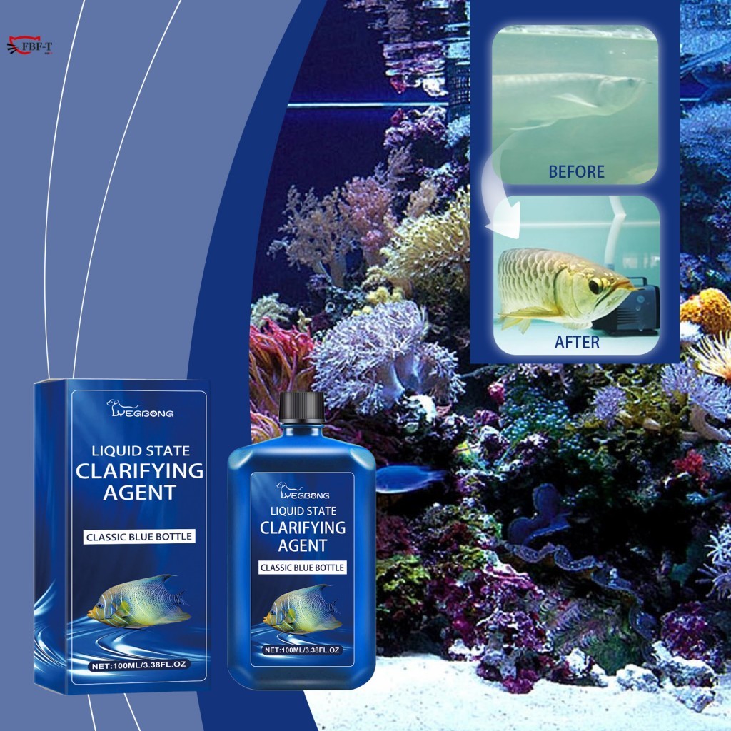 Aquarium Water Clarifier 100ml Fast Clearing สําหรับถังปลาน้ําเค็มสดปลอดภัย Natural pH Balance