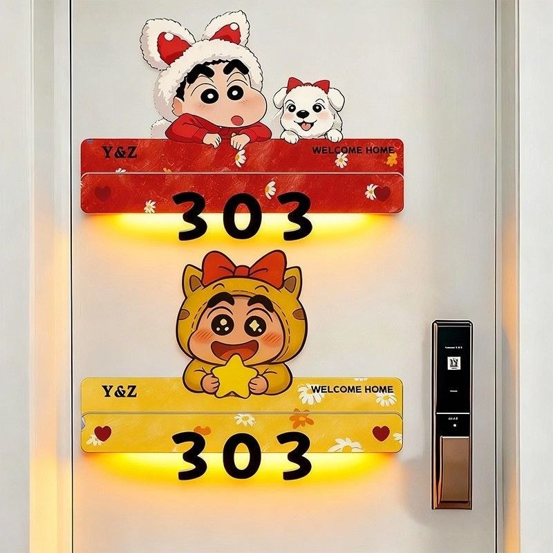 Crayon Shin-Chan House Number Induction Luminous Magnetic House Number ที่กําหนดเองปีใหม่ปีใหม่ปีใหม