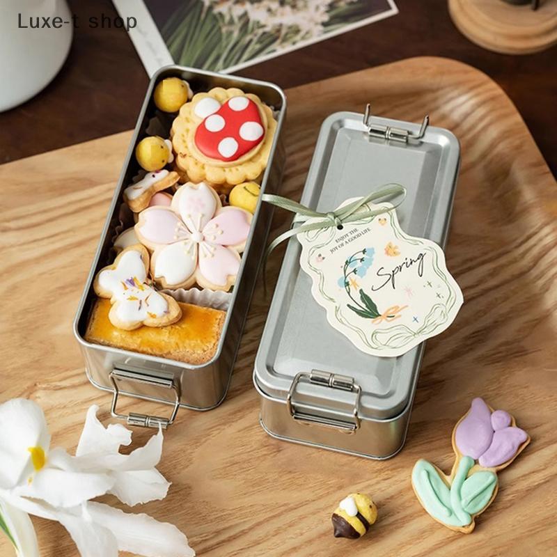 กล่องคุกกี้แผ่นดีบุกทรงสี่เหลี่ยม Luxe-T พร้อมฝาปิดสำหรับใช้ในห้องครัว