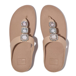 FITFLOP FINO CRYSTAL-JEWEL TOE-POST รองเท้าแตะแบบหูหนีบผู้หญิง รุ่น E1K-B41 สี BEIGE