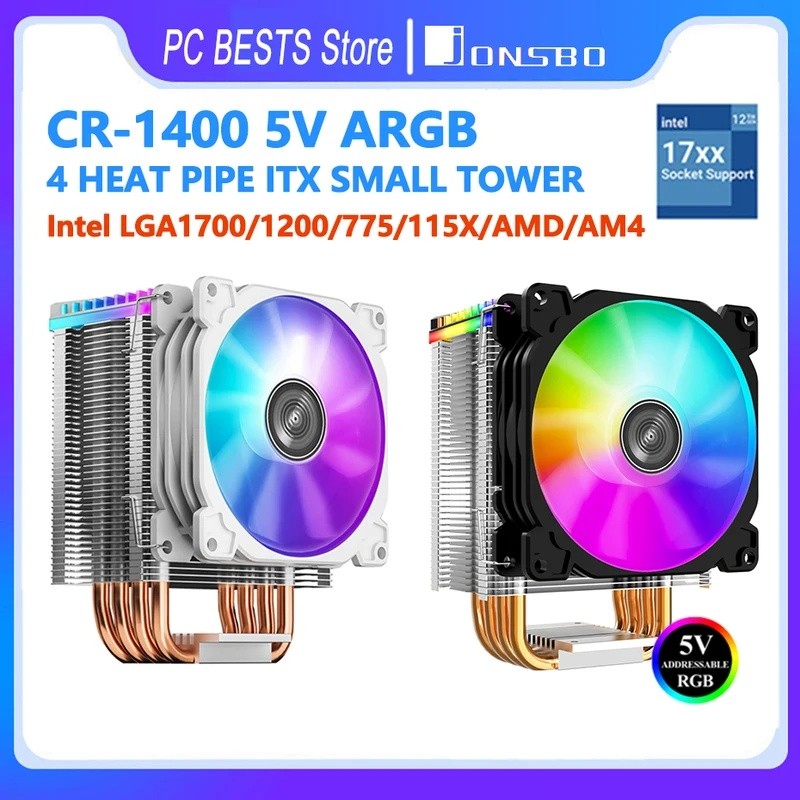 JONSBO CR-1400 สีขาว 4 ท่อความร้อน Tower 5V ARGB CPU Cooler ITX ระบายความร้อนด้วยอากาศ Intel LGA1700