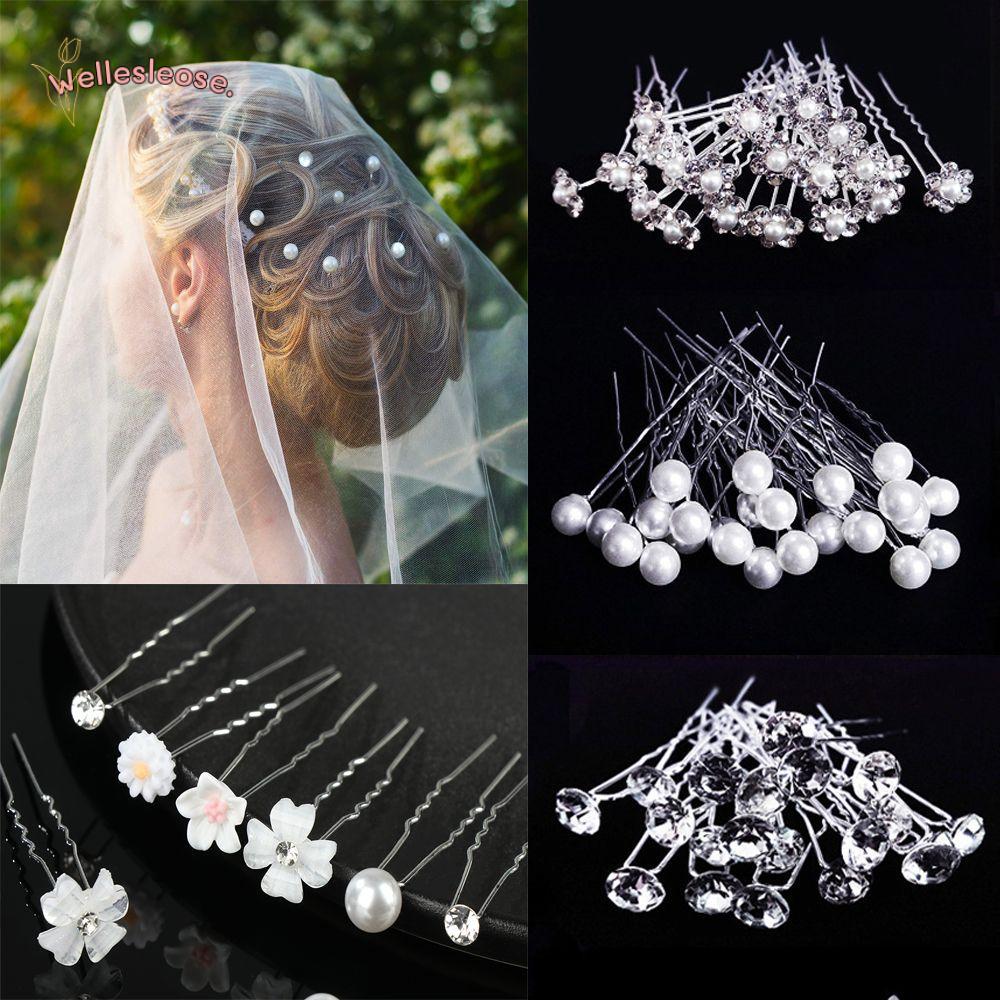 WELLE 20 ชิ้นเจ้าสาว Hairpin Rhinestone ผม Pins ส้อมคริสตัล Pearl Hairpin อุปกรณ์เสริมผมเจ้าสาว Headpiece