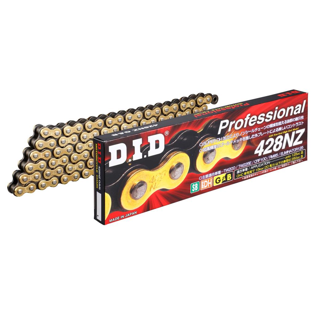 D.I.D (Dai-Do Industry) Motorcycle Chain with Clip Joint - G&B (Gold & Black) SDH Pin Processing, Va