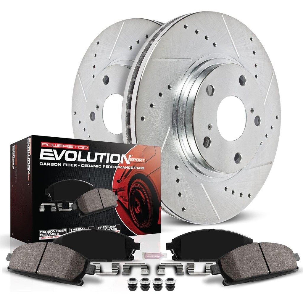 Power Stop K6502 ด้านหลัง Z23 ผ้าเบรคคาร์บอนไฟเบอร์พร้อมชุดโรเตอร์เบรกเจาะและ เจาะรู สําหรับ Elantra
