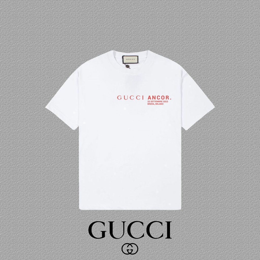 GUCCI/GUCCI/6XL คลาสสิกรอบคอแขนสั้นเสื้อยืดผู้ชายผู้หญิงสไตล์ขนาดใหญ่อเมริกันอินเทรนด์การออกแบบความร