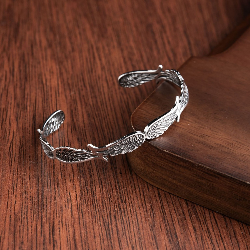ผู้ชาย Silver Vintage Punk Hiphop Feather กําไลข้อมือของขวัญวันเกิดทุกวันคริสต์มาสงานแต่งงานหมั้นอุปกรณ์เสริมแฟชั่น