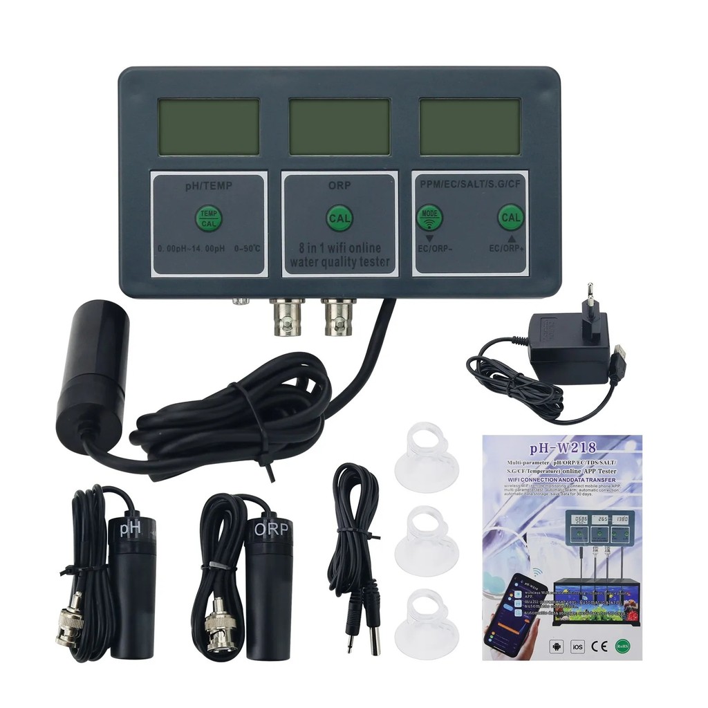 NFHT PH-W218 WiFi โทรศัพท์มือถือ APP 8-In-1 เครื่องทดสอบคุณภาพน้ําแบบดิจิตอล PH/ORP/EC/SALT ตู้ปลาออ