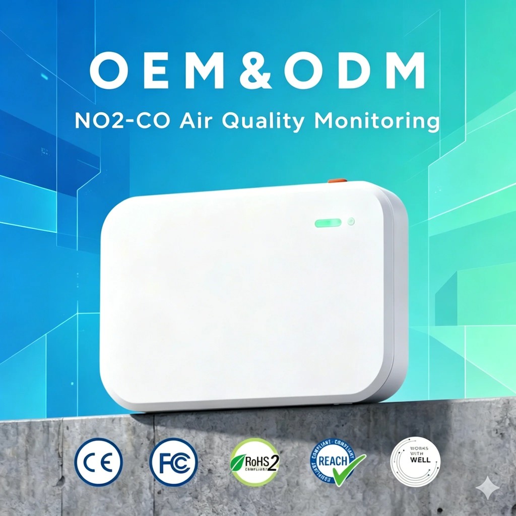 LNNM A100 NO2 CO CO2 NDIR Sensor IAQ อุณหภูมิความชื้นแสงเสียงรบกวน Barometric ความดัน PoE Type-C Pow