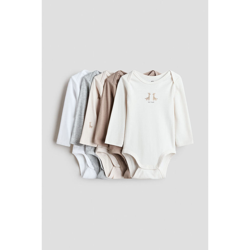 H&M(เอชแอนด์เอ็ม) ชุดบอดี้สูทผ้าฝ้ายคอซอง 5 ชิ้น เด็กทารก 1348910_2
