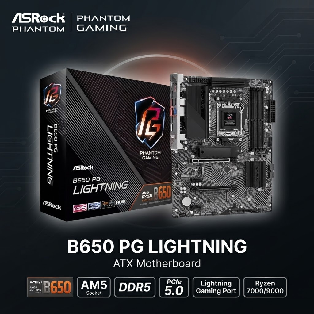 ASRock B650 PG Lightning AM5 ATX Motherboard Ryzen 7000 Series Lightning Gaming Port