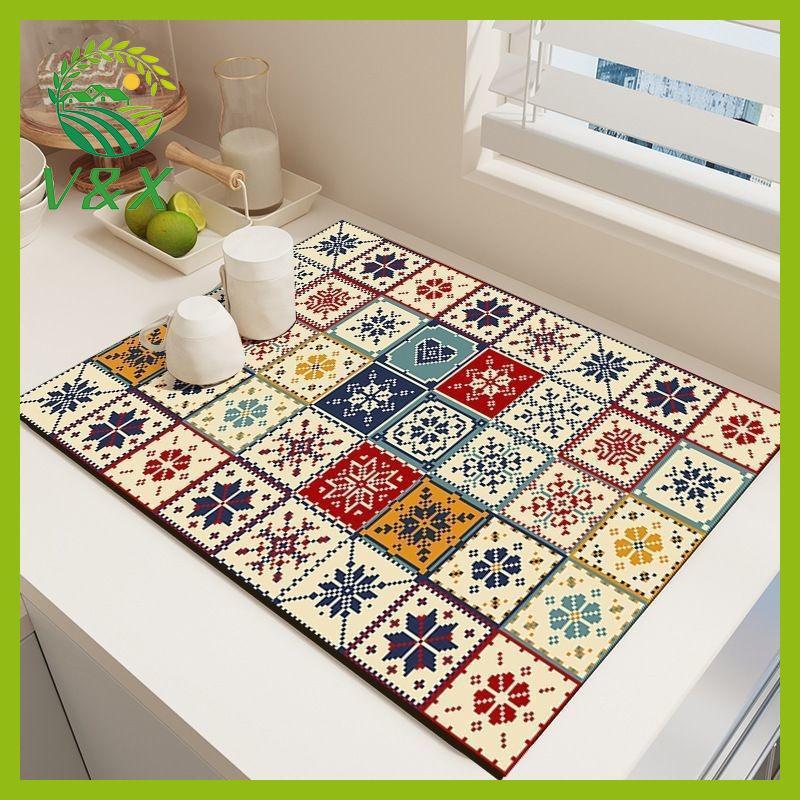 [Snowth] Bohemian Style Diatom Drain Pad Reusable Qui Drying Kitchen Counter Mat สําหรับจานช้อนส้อมอ