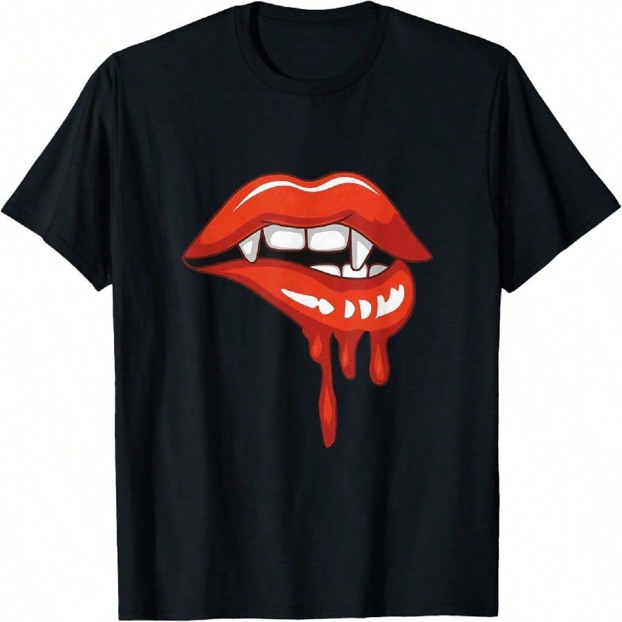 Red Lips Vampire Fangs ฟันกัด Dracula Halloween เสื้อยืด