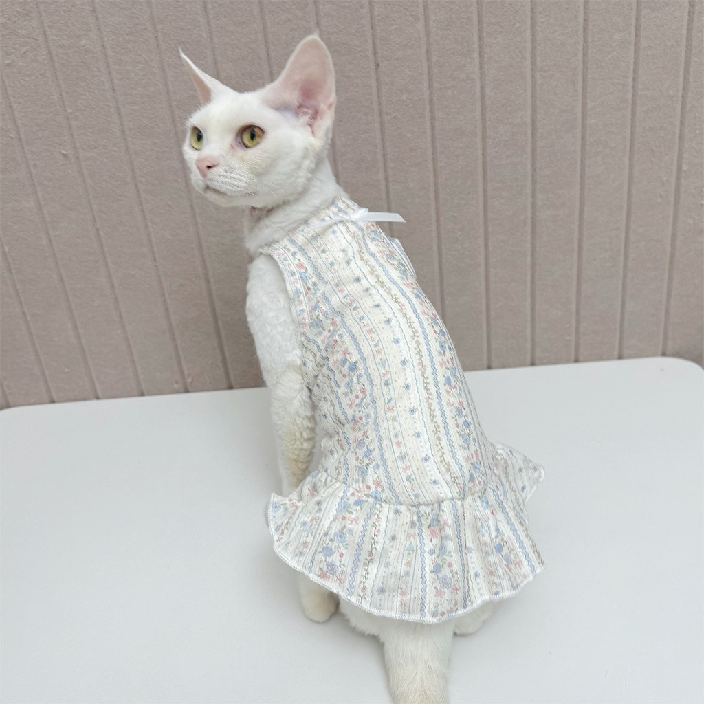 Kalami Sphinx Hairless Cat แมวเยอรมันสั้นฟุตฤดูร้อน Breathable Camisole กระโปรงดอกไม้น่ารัก