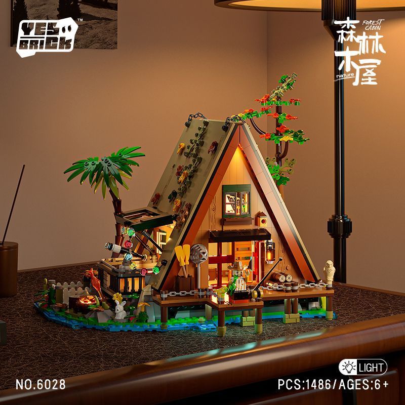 บล็อกตัวต่อจีน A-Shaped Cabin Forest Triangle House Hut Villa เด็กประกอบ Street View ของขวัญสําหรับช