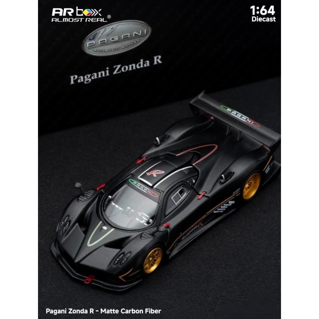 [สต๊อกพร้อม] [จัดส่ง] AR BOX 1/64 Pagani Zonda R Black Matte Carbon Fiber Alloy Car Model ใหม่เอี่ยม