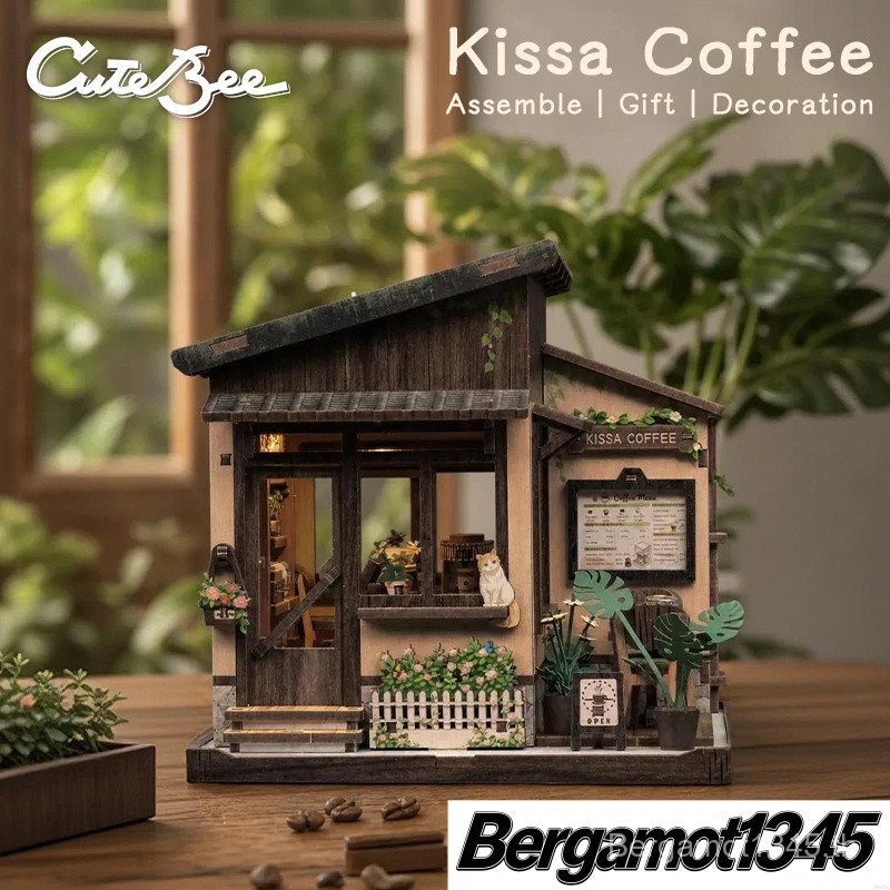 CUTEBEE DIY Miniature House Kissa กาแฟ CWGD201 สไตล์ญี่ปุ่นไม้ตุ๊กตา 3D ปริศนาหัตถกรรมชุดพร้อมไฟเซ็น
