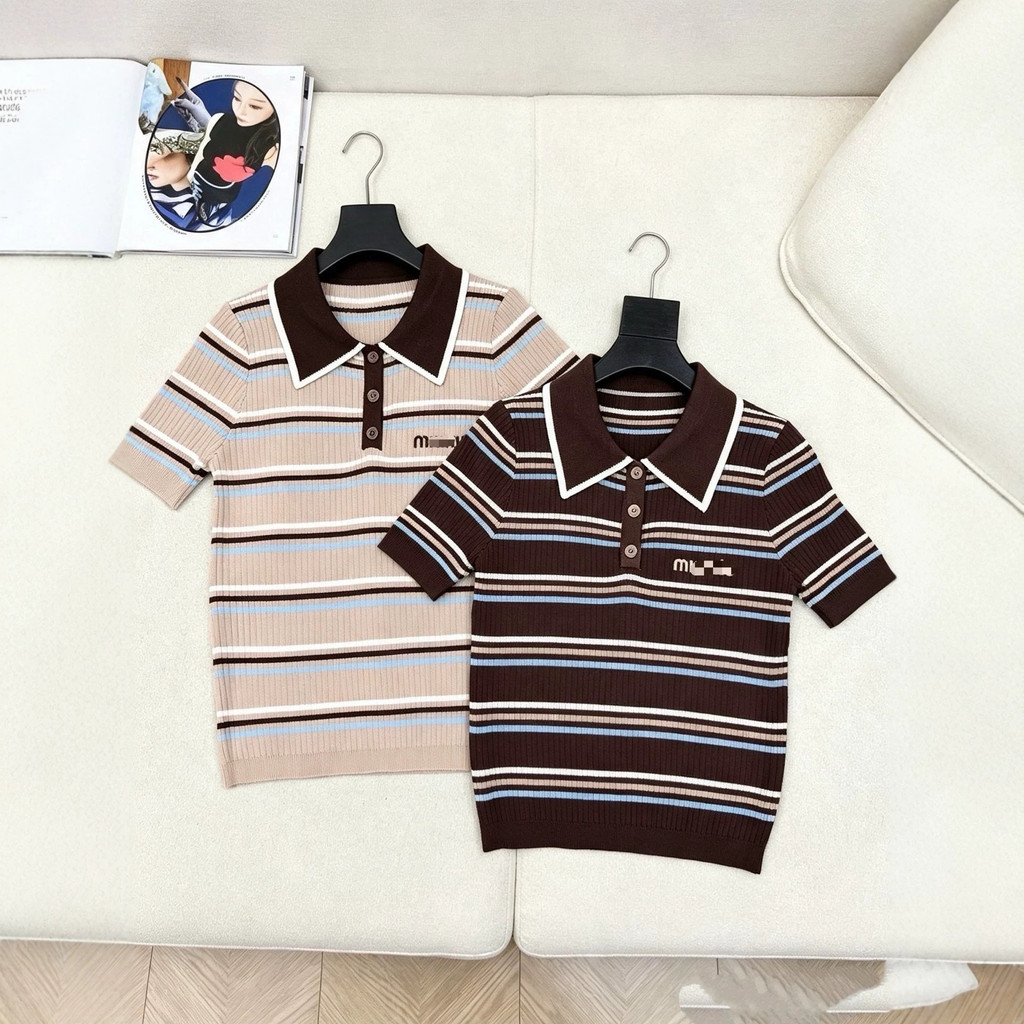 U4ED MIUMIU เสื้อถักปกเรียบง่ายสไตล์ใหม่