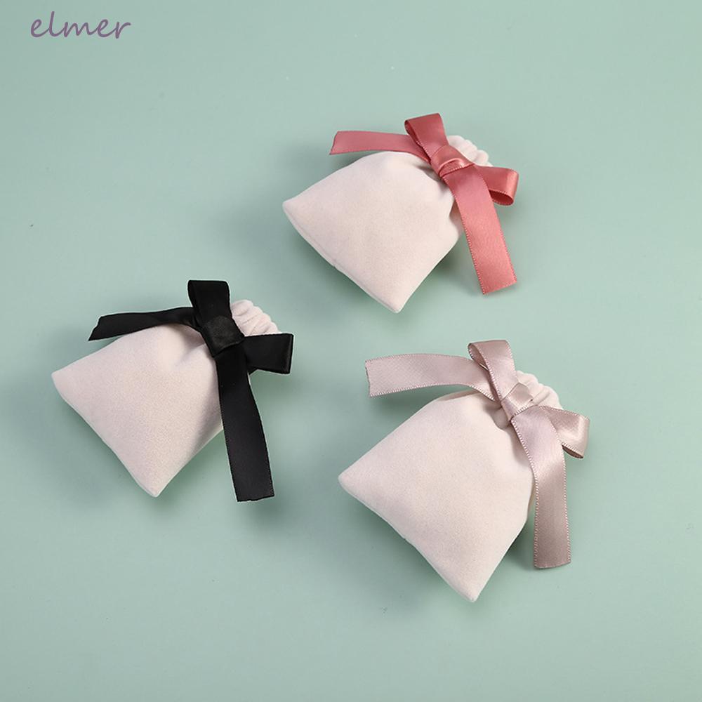 ELMER กระเป๋ากํามะหยี่ผ้าพันคอต่างหูจัดเก็บประณีตงานแต่งงานโบว์บรรจุภัณฑ์ถุง