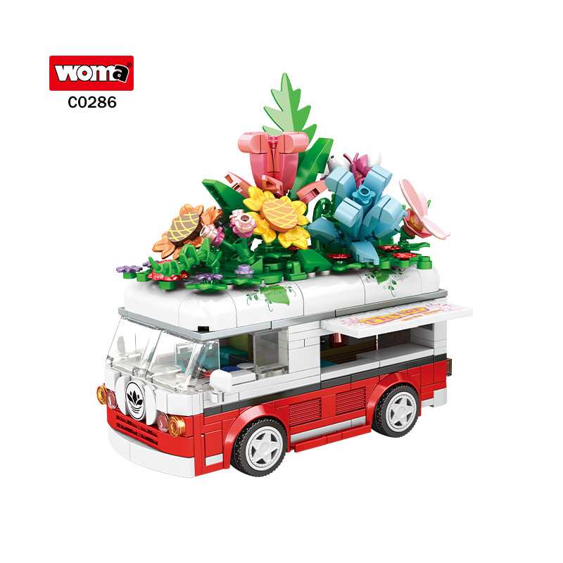 Woma ของเล่น Building Block ดอกไม้ Bus อิฐรถของเล่นสําหรับเด็กผู้หญิงดอกไม้ (C0286)