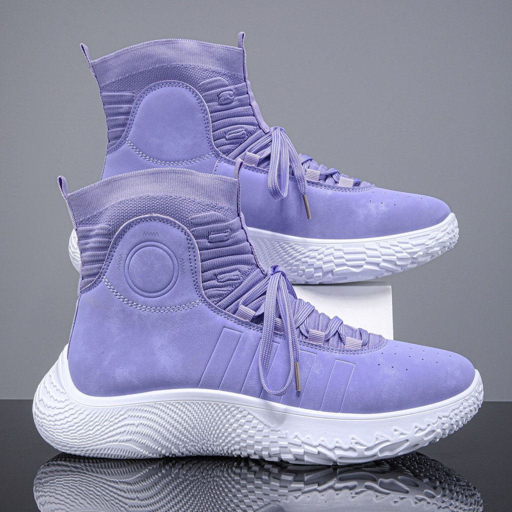 รองเท้าบาสเก็ตบอล Breathable High-Top สีม่วงรองเท้าเยาวชนรองเท้าผ้าใบกันลื่น Curry 4th Generation รอ