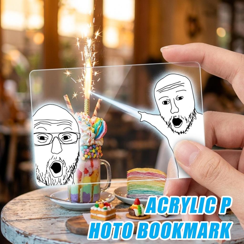 การ์ดอะคริลิค Wojak Meme โปร่งใสใส - อุปกรณ์ประกอบฉากการถ่ายภาพแบบลอยตัวแปลก - การตกแต่งบุ๊คมาร์คตัว