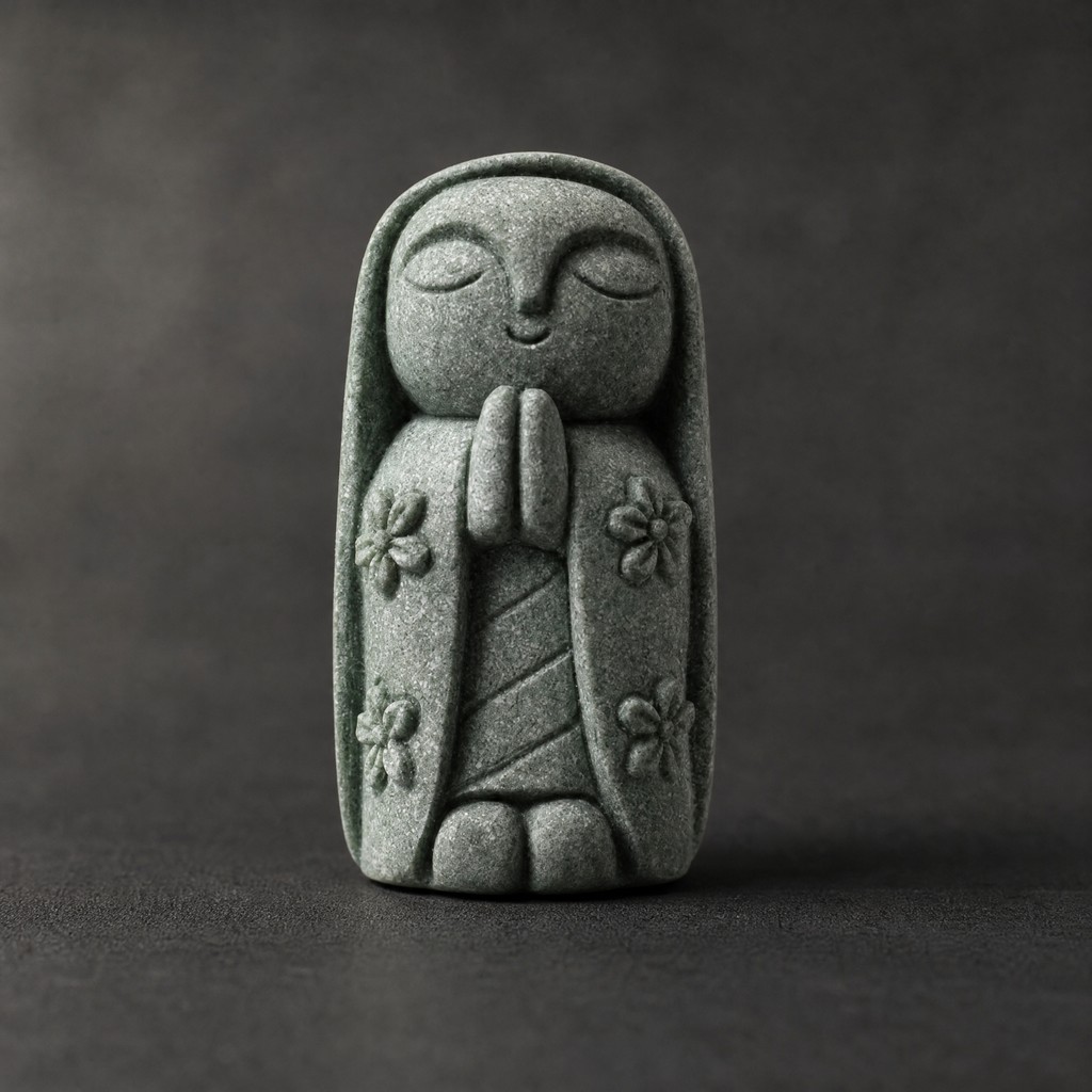 Jizo Monk Figurine เรซิ่นขนาดกะทัดรัด Jizo รูปปั้น Stone-Look Monk Figurine ญี่ปุ่น-Inspired ประติมา