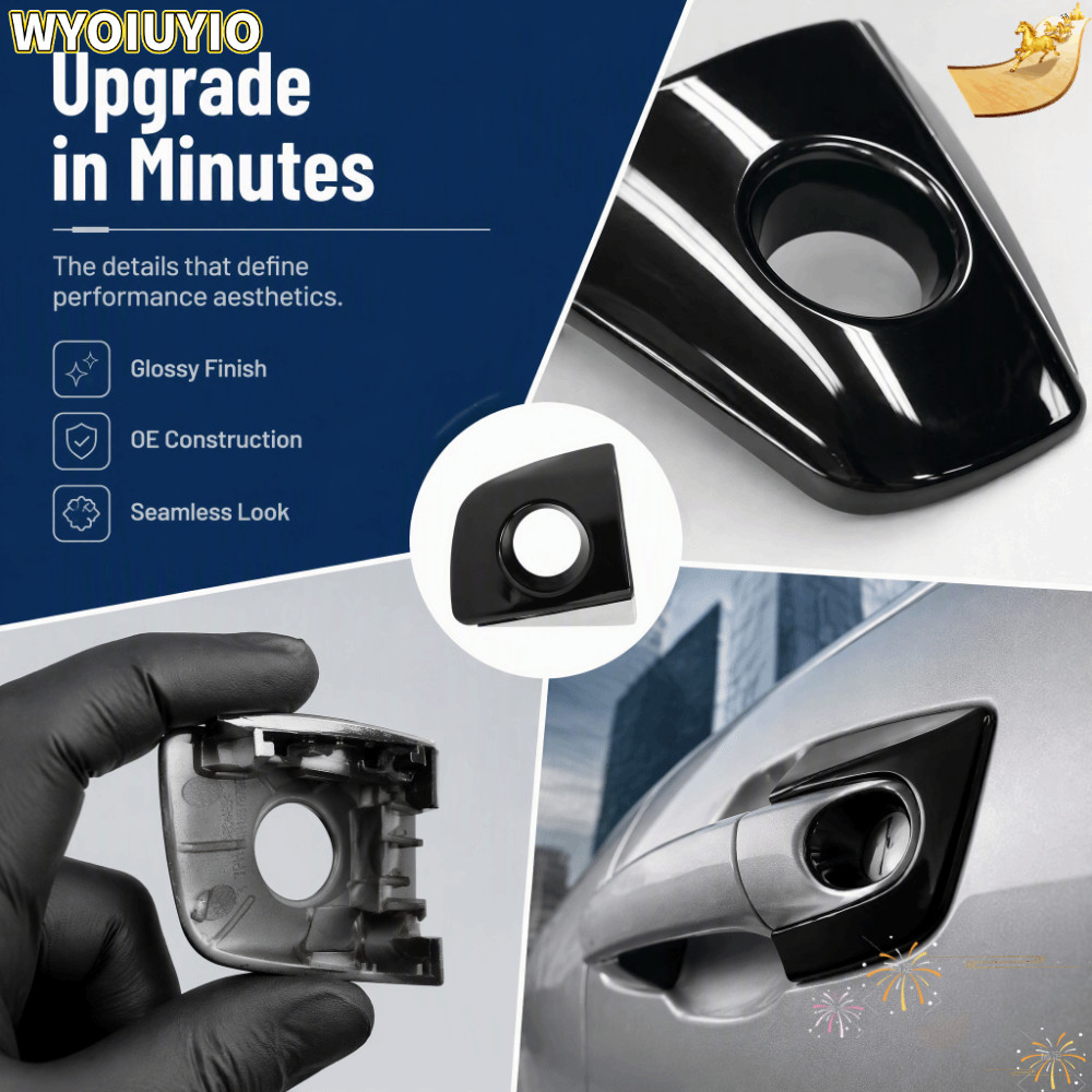 WYOIUYIO ฝาครอบรูกุญแจมือจับประตู, 4H1837879B พลาสติกด้านนอกประตู Handle Key Hole Cover,สีดํา + Chro